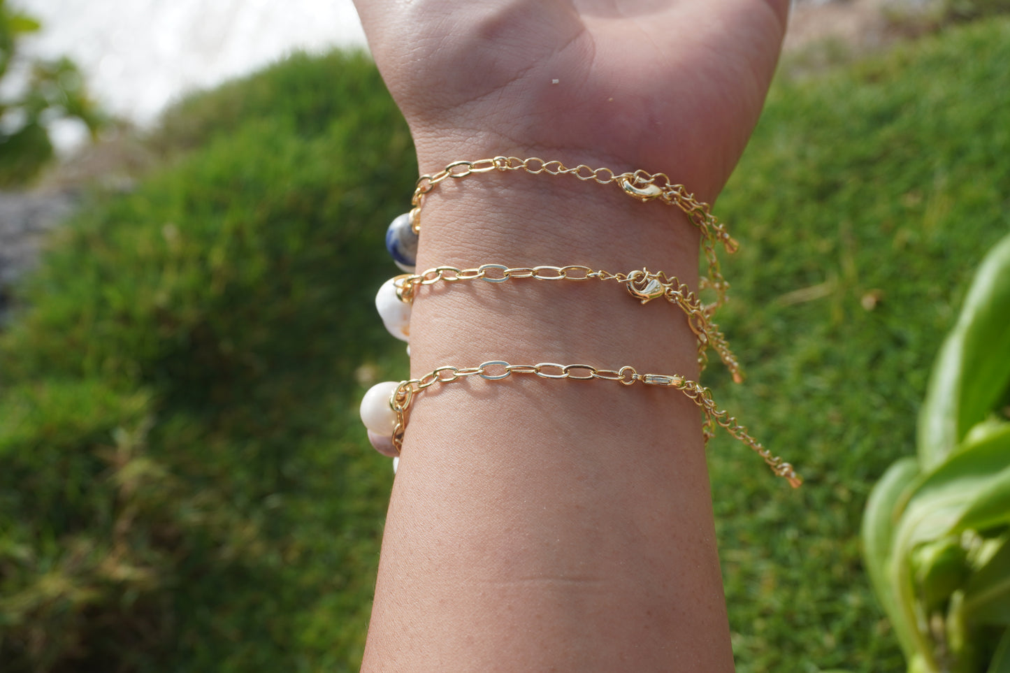 Double Layered Gemstone & Shells Adjustable Bracelets