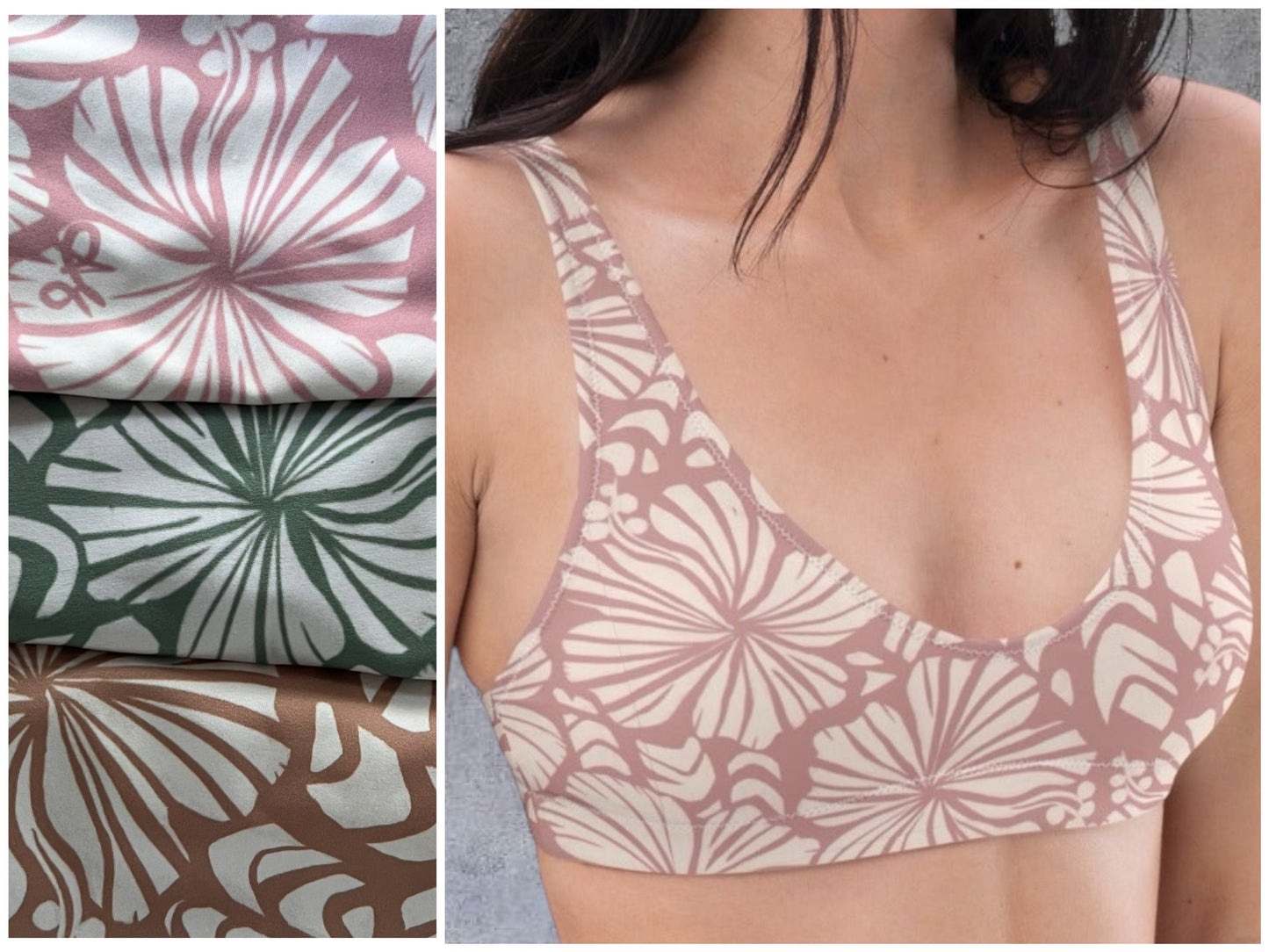 Hibiscus & Shells Recycled Swim Top/ Low Impact Sports Bra