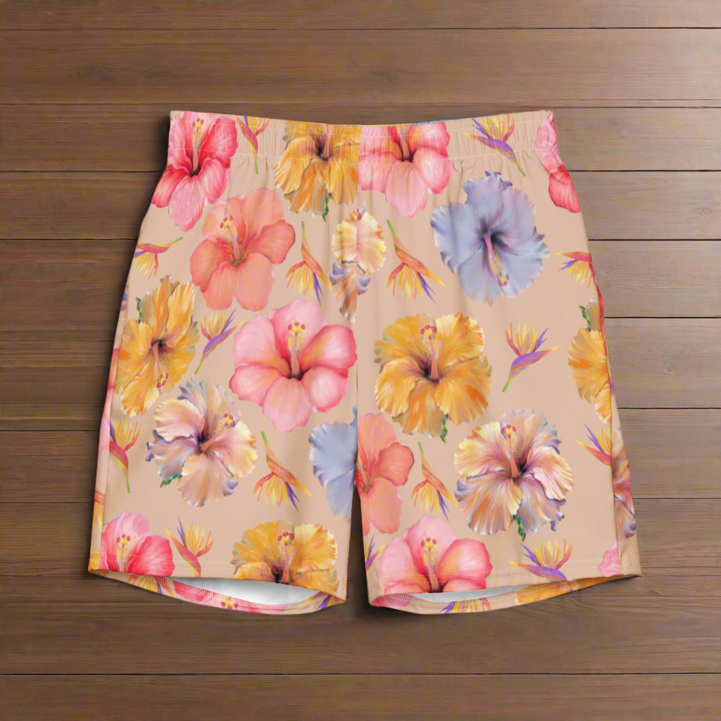 Sandy Watercolor Hibiscus Recycled Swim Shorts