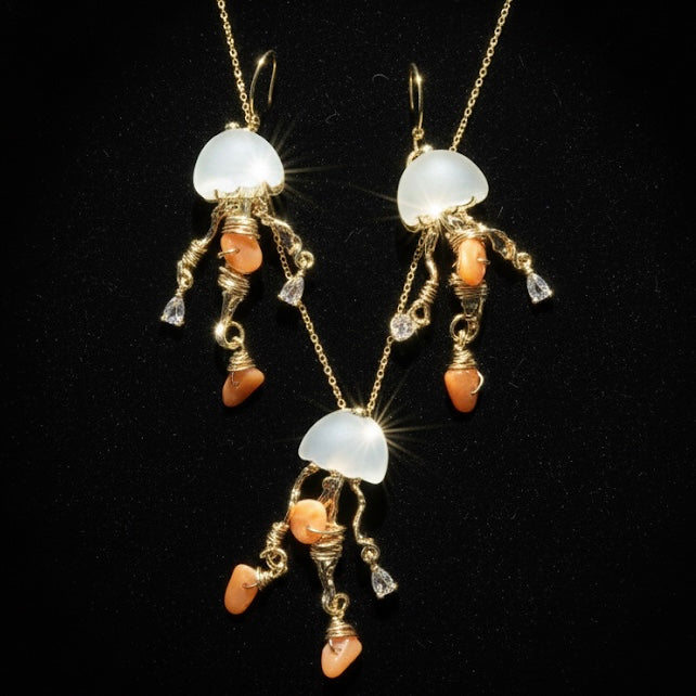Spondy Jellyfish Earrings and Necklace Set