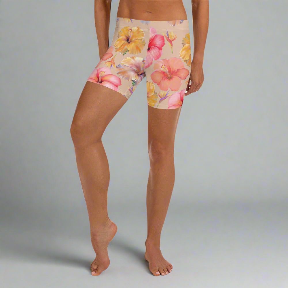 Sandy Watercolor Hibiscus Athletic/ Swimming Shorts