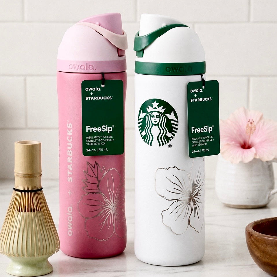 Pre-Order Only (Limited Drop Sold Out) Starbucks x Owala 24oz FreeSip Bottle | Hand Engraved Hibiscus by Coco Eve