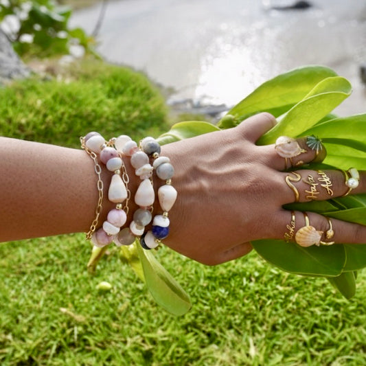 Double Layered Gemstone & Shells Adjustable Bracelets