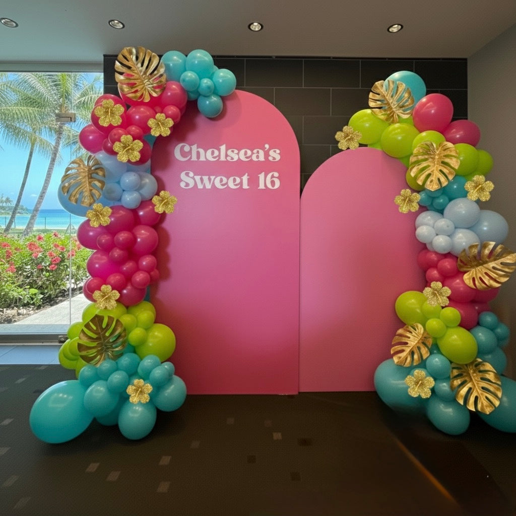 Custom Backdrop/ Arches with Leis and/or Balloon Garland (Deposit Fee only)