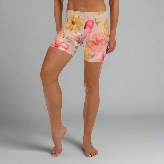 Sandy Watercolor Hibiscus Athletic/ Swimming Shorts