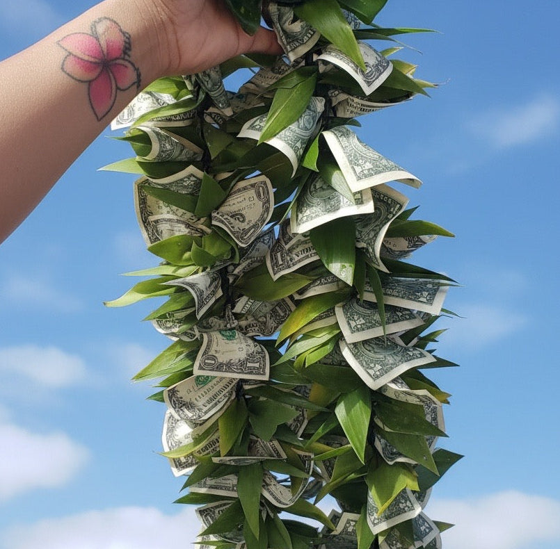 Thick Ti Leaf Money Lei (Open)