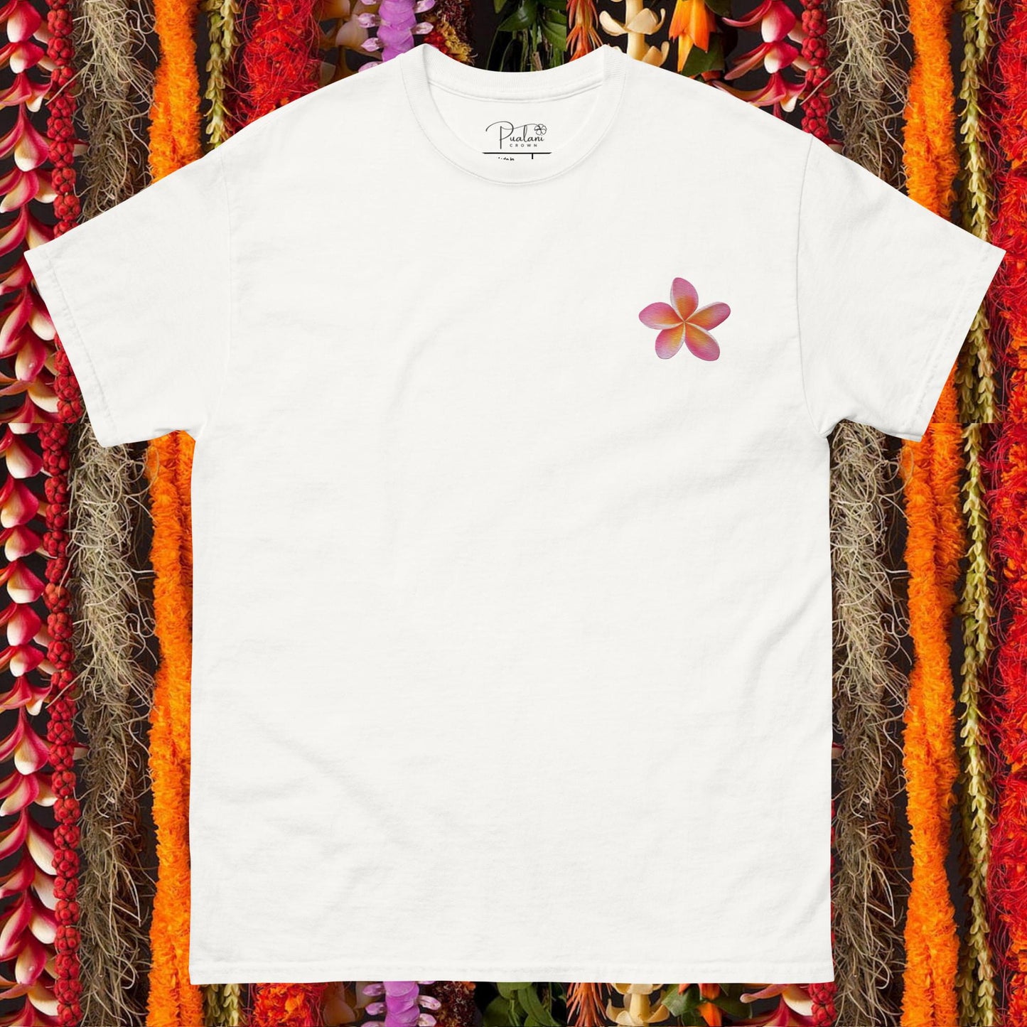 Pualani Crown Embroidered Plumeria Tee (100% Organic Cotton)